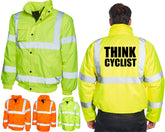 Think Cyclist High Visibility Bomber Jacket Cycling Road Safety Awareness Jacket Warning Beware Biker Bike Biking Coat Men's Hi Vis Viz Coat